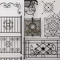 European-style fence with carved wrought iron railings 3d model