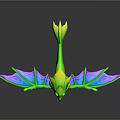 Cute 3D Green Dragon Game Character With Yellow Head Blue Neck And Colorful Wings Claws