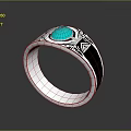 Stylish Silver Fashion Ring With Blue Gemstone Star And Triangle Decorative Patterns 3d model
