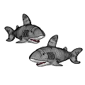Two Gray Shark Stuffed Dolls With Open Mouth And Sharp Teeth 3d model