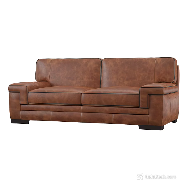 Brown Leather Two Seater Sofa With Modern Design Comfortable Armrests And Stable Structure 3d model