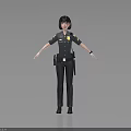 3D Model Of Female Police Officer In Uniform With Badge Utility Belt And Arms Outstretched