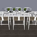 White Conference Table With Modern Chairs And Potted Plants On Tabletop 3d model