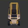 Detailed Yellow Forklift Model With Black Seat Cab Wheels On Dark Background