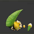 Girl Wearing Yellow Raincoat Holding Green Leaf Umbrella With Little Ducks And Small Leaf Decor