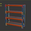 Sturdy Metal Display Shelf Unit With Blue Frame And Red Tiered Storage Shelves