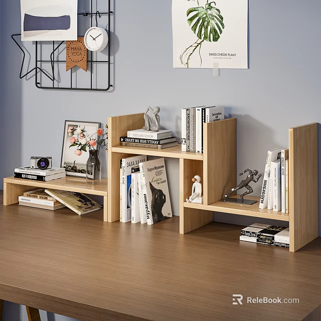 Modern Wooden Shelving Unit With Multi Tier Storage For Books Decor Camera And Photo Frames 3d model 
