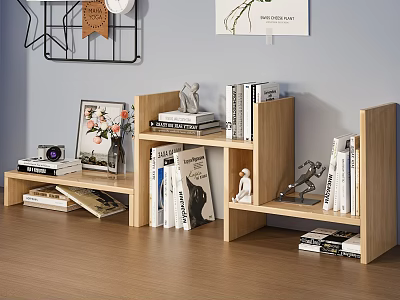 Modern Wooden Shelving Unit With Multi Tier Storage For Books Decor Camera And Photo Frames 3d model
