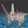 Offshore Oil Drilling Platform With Drilling Rig Crane Support Columns And Ocean Water