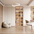 Modern Cream Style Study Desk Bookcase Ornaments Vase Book Single Chair Decorative Cabinet Computer Stool 3d model