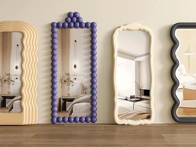 Unique Decorative Mirrors With Various Shapes Colored Frames And Room Reflections For Home Decor 3d model