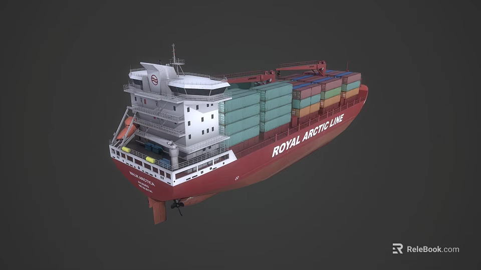 Royal Atlantic Line Container Ship With Red Hull White Superstructure And Colored Containers 3d model 