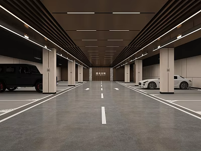 Modern Parking Garage Interior With Well Lit Space Marked Lanes And Parked Cars 3d model