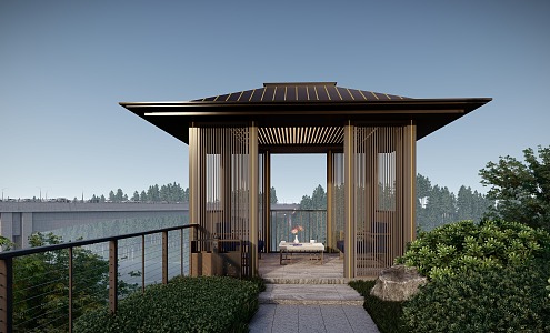 new chinese style pavilion residential area pavilion 3d model