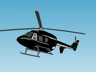 Black Helicopter With Green Stripes Flying High In The Blue Sky 3d model