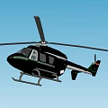 Black Helicopter With Green Stripes Flying High In The Blue Sky