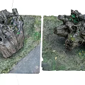 Natural Stone and Wood Decorative Tree Stumps With Green Moss and Small Plants