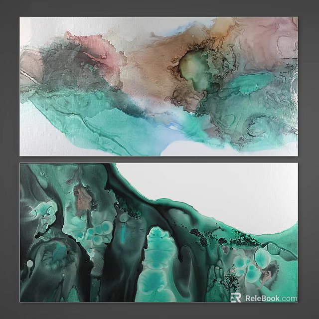 Abstract Fluid Art Paintings With Green Blue And Brown Colorful Textures 3d model 