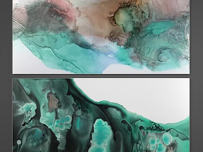 Abstract Fluid Art Paintings With Green Blue And Brown Colorful Textures 3d model