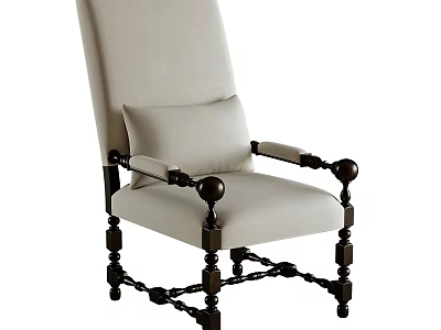 Classic Design Accent Chair With Light Beige Fabric Cushion And Dark Wooden Armrest Legs 3d model
