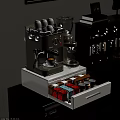 Stylish Coffee Station Shelving Unit With Espresso Machine Coffee Pods Cups And Books