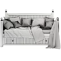 Light Blue Baby Crib With Soft Pink Polka Dot Blanket And Decorative Pillows