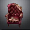 Red Vintage Button Tufted Armchair With Torn Fabric And Slender Legs