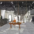 Modern Clothing Store Interior With Clothing Racks Mannequins Wooden Table Green Plants and Spotlights