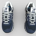Navy Blue New Balance Retro Running Shoes With White Logo Gray Laces And Textured Sole