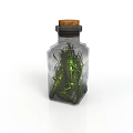 Decorative Clear Glass Bottle Featuring Cork Stopper And Green Plant Leaves Inside