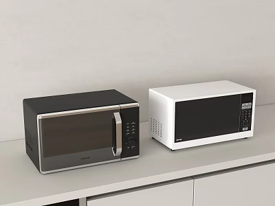Modern Kitchen Appliances With Black And White Microwave Ovens On Countertop 3d model