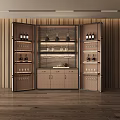 Elegant Modern Wine Cabinet Design With Glass Doors Wine Bottles Glass Racks And Interior Lighting