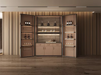 Elegant Modern Wine Cabinet Design With Glass Doors Wine Bottles Glass Racks And Interior Lighting 3d model