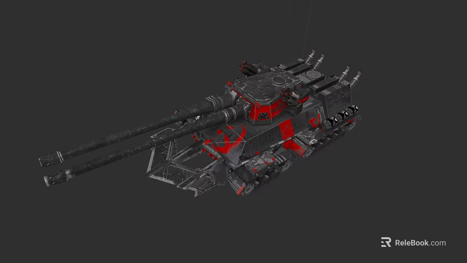 3D Rendered Military Tank With Dual Cannons And Red Accents Design 3d model 