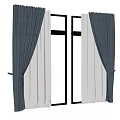 Dark Blue Curtains With White Sheer Panels And Black Window Frames Using Tiebacks