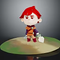 Cartoon Child With Red Hair Orange Purple Outfit Holding White Object On Green Yellow Ground
