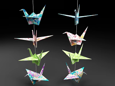 Colorful Origami Crane Hanging Decorations As Decorative Paper Crafts For Home Decor 3d model