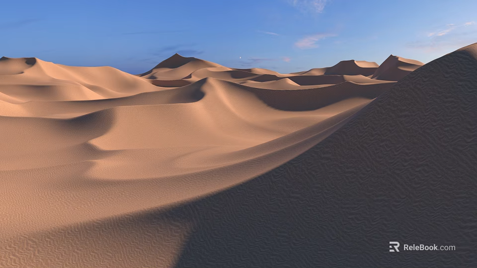 Stunning Desert Landscape With Rolling Sand Dunes Under Clear Blue Sky 3d model 
