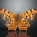 Orange Butterfly With Black Spots And Irregular Wing Edges On Gray Background With Reflection 3d model