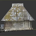 Traditional Wooden Cabin With Old Moss Covered Roof And Rustic Structure
