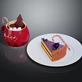 Red Star Mug With Hot Cocoa Marshmallows Candy Cane And Layered Cake With Blueberries On White Plate