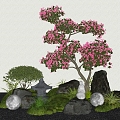 New Chinese Courtyard Sits Modeling Rhododendron Stone Micro Terrain 3d model