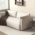 Two Seater Sofa with Brown Blanket Side Table Books Lamp and Window Blinds on Rug