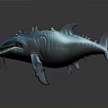 Blue Mythical Shark 3D Model With Spikes And Shiny Tentacle Body