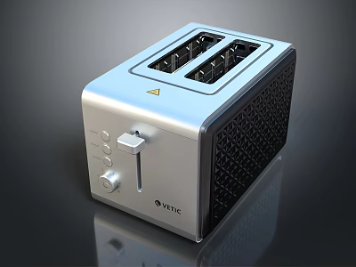 Modern Kitchen Toaster With Dual Slots Silver Black Design And Control Knobs 3d model