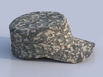 Military Style Camouflage Hat With Digital Pattern And Flat Top Design 3d model