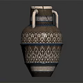 Handcrafted Ceramic Vase With Two Handles And Intricate Decorative Patterns 3d model