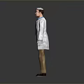 Man Wearing White Doctor Coat Blue Shirt Red Tie And Brown Pants On Gray Background