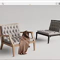 Modern Leisure Chairs Featuring Wooden Frame Tufted Cushion And Brown Blanket
