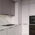 Modern Kitchen Interior With Gray Cabinets Marble Countertop And Built-in Appliances
